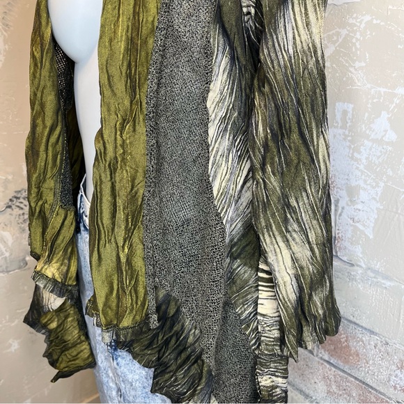 Ania A vintage open front asymmetrical cardigan, S green brown, earthy, - Picture 4 of 12